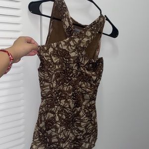 Ann Taylor Brown Shimmery Crossed Top